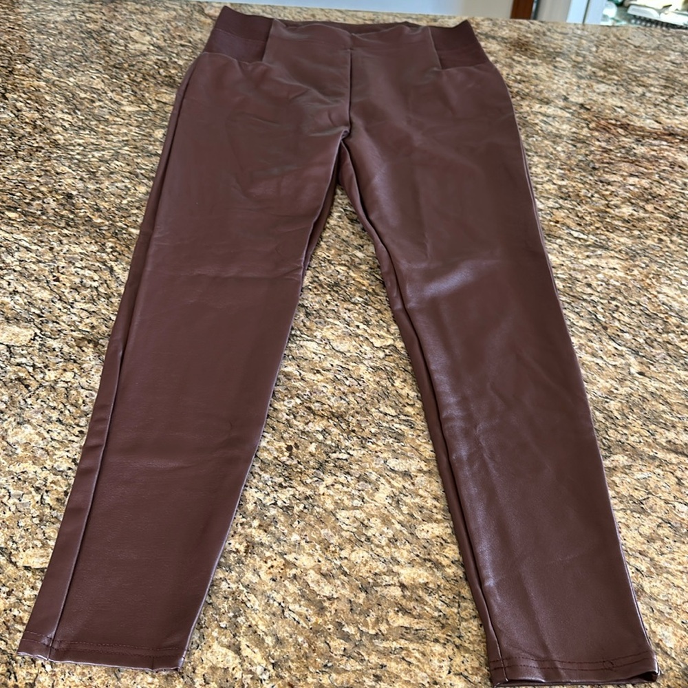 NWOT brown leather leggings size L